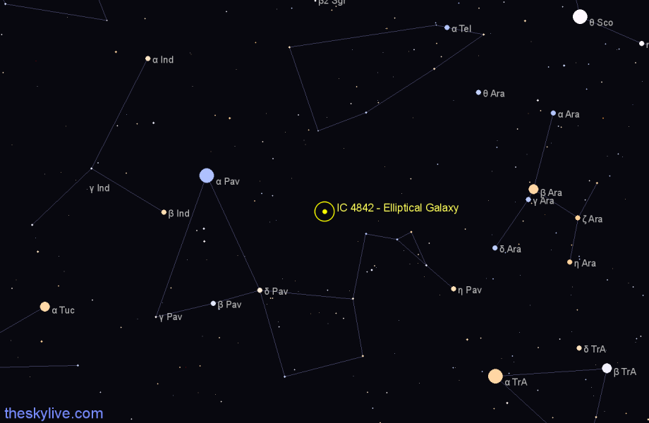 Finder chart IC 4842 - Elliptical Galaxy in Pavo star
