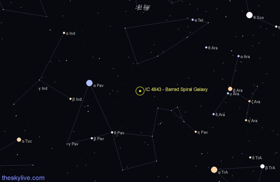 Finder chart IC 4843 - Barred Spiral Galaxy in Pavo star