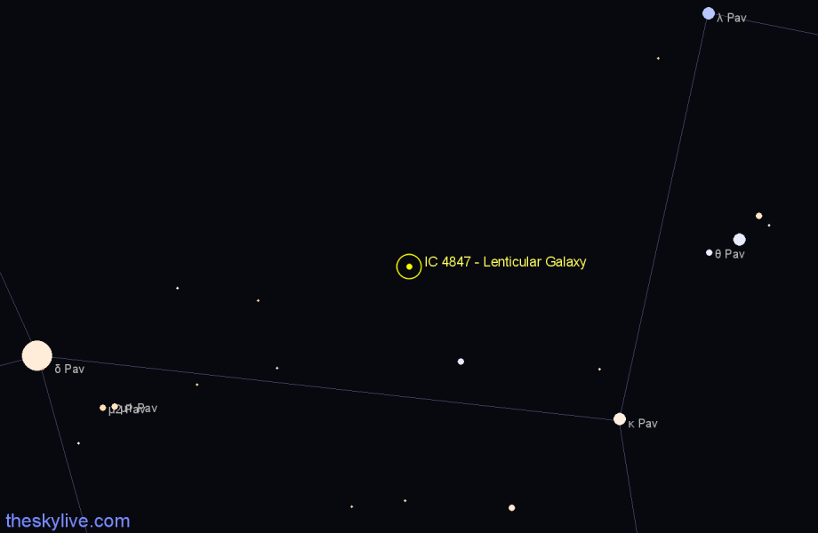 Finder chart IC 4847 - Lenticular Galaxy in Pavo star