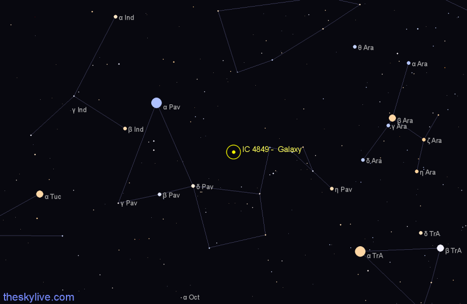 Finder chart IC 4849 -  Galaxy in Pavo star