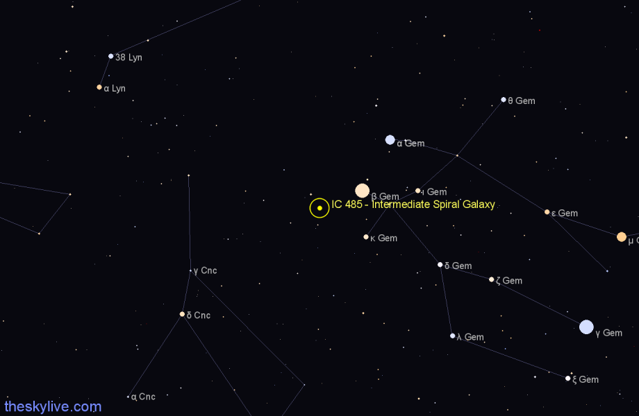 Finder chart IC 485 - Intermediate Spiral Galaxy in Cancer star