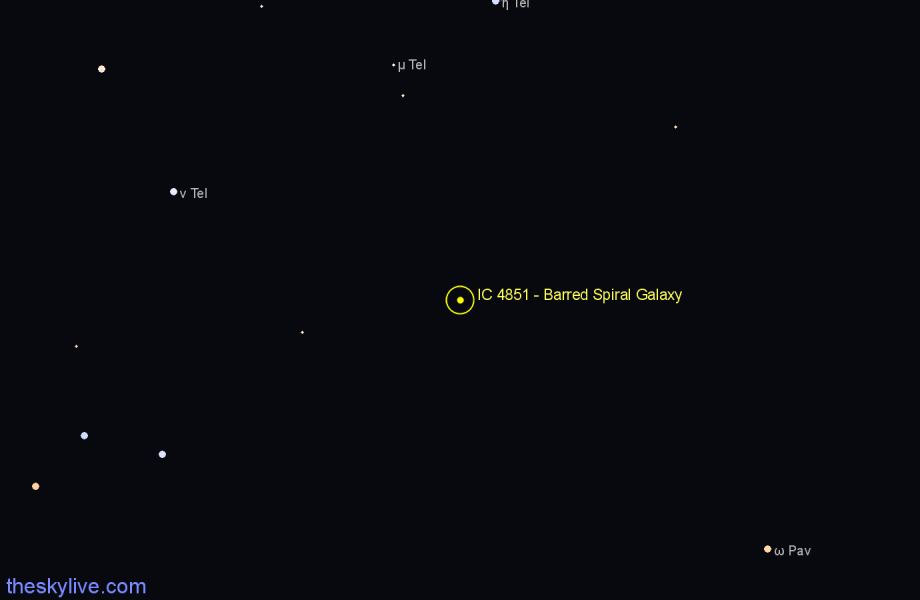 Finder chart IC 4851 - Barred Spiral Galaxy in Pavo star