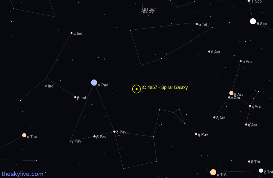 Finder chart IC 4857 - Spiral Galaxy in Pavo star