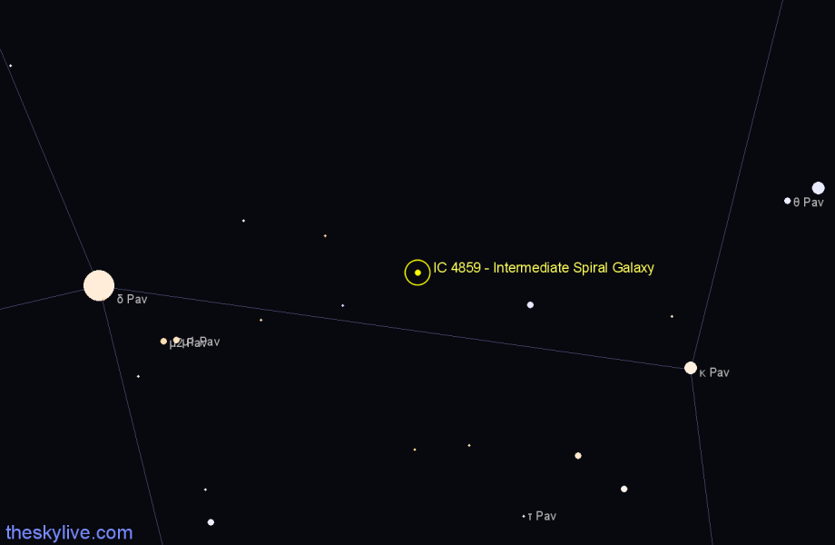 Finder chart IC 4859 - Intermediate Spiral Galaxy in Pavo star