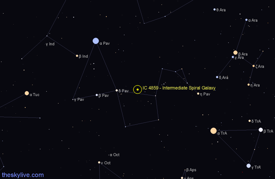 Finder chart IC 4859 - Intermediate Spiral Galaxy in Pavo star