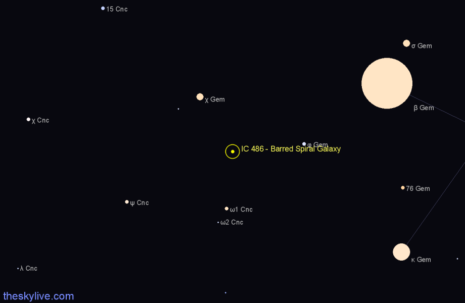 Finder chart IC 486 - Barred Spiral Galaxy in Cancer star