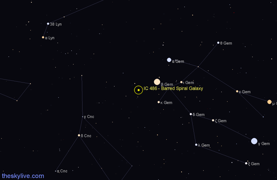 Finder chart IC 486 - Barred Spiral Galaxy in Cancer star