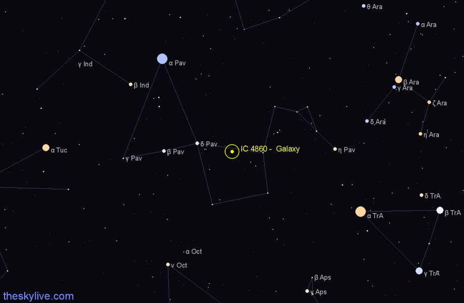 Finder chart IC 4860 -  Galaxy in Pavo star