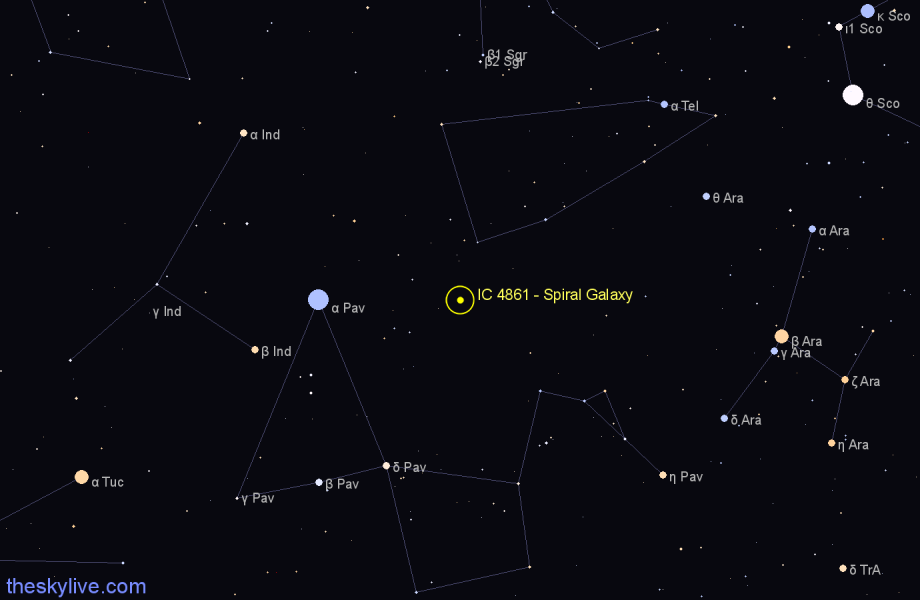 Finder chart IC 4861 - Spiral Galaxy in Pavo star