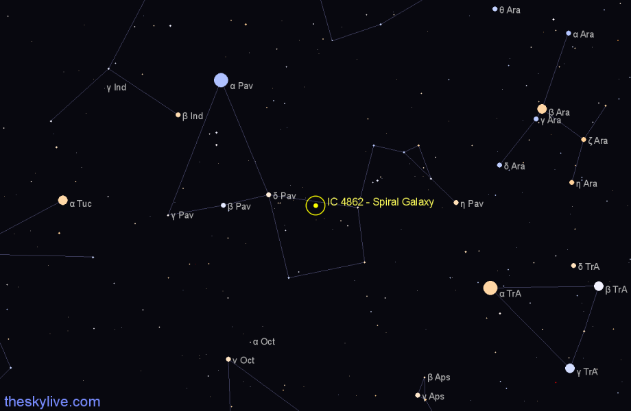 Finder chart IC 4862 - Spiral Galaxy in Pavo star