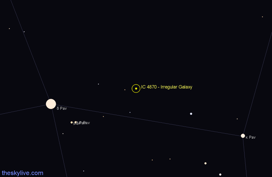Finder chart IC 4870 - Irregular Galaxy in Pavo star