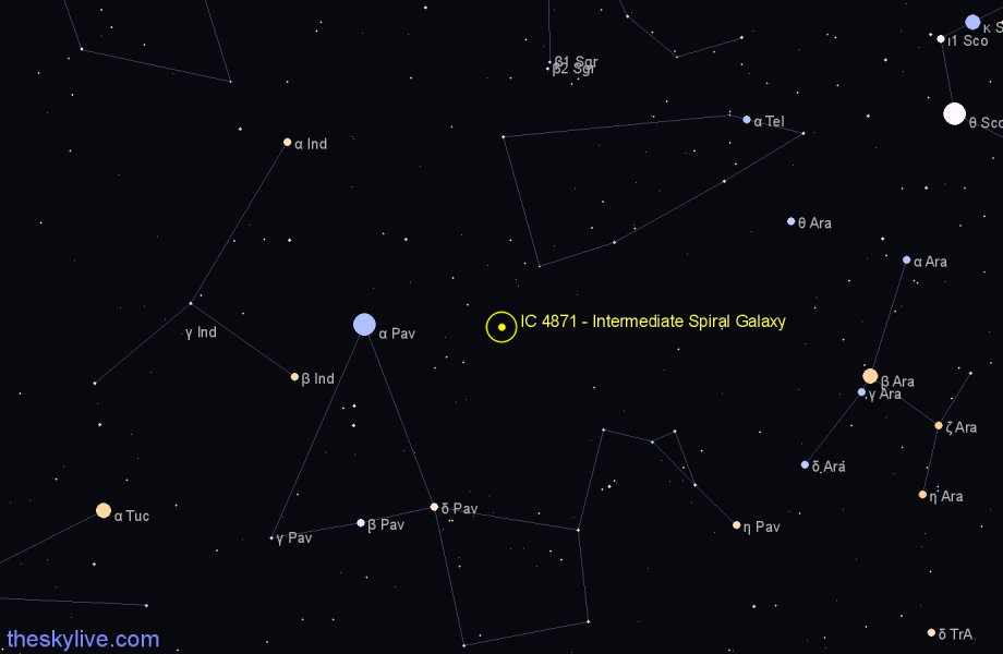 Finder chart IC 4871 - Intermediate Spiral Galaxy in Pavo star