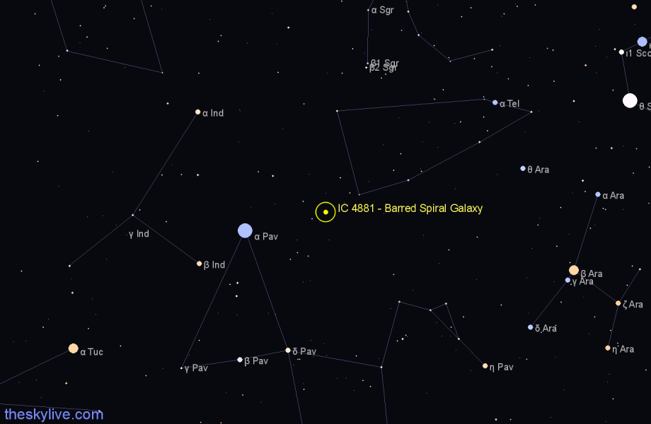 Finder chart IC 4881 - Barred Spiral Galaxy in Telescopium star