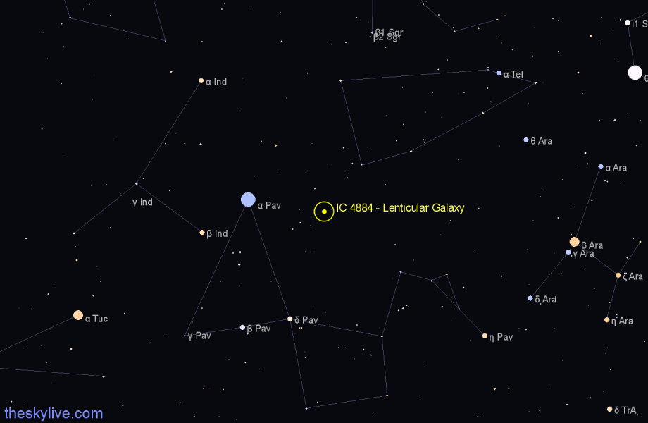 Finder chart IC 4884 - Lenticular Galaxy in Pavo star