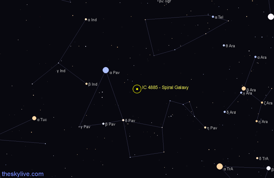 Finder chart IC 4885 - Spiral Galaxy in Pavo star