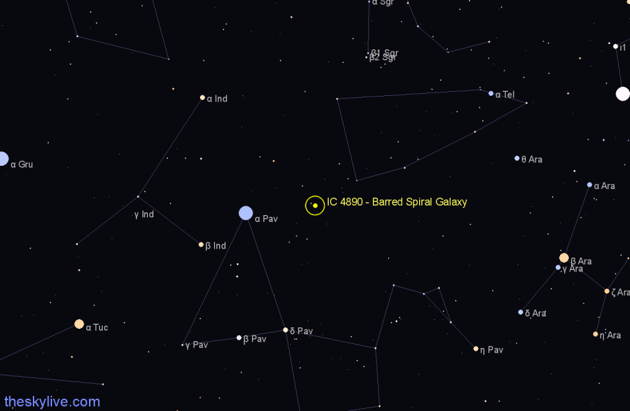 Finder chart IC 4890 - Barred Spiral Galaxy in Telescopium star