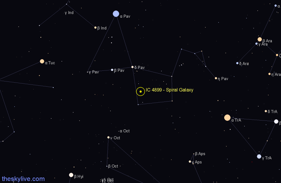 Finder chart IC 4899 - Spiral Galaxy in Pavo star