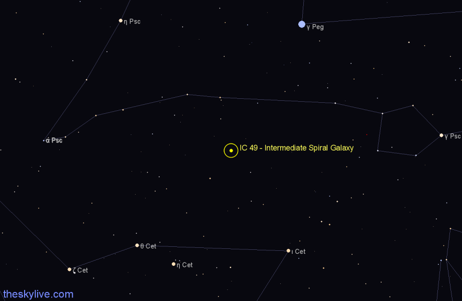 Finder chart IC 49 - Intermediate Spiral Galaxy in Cetus star