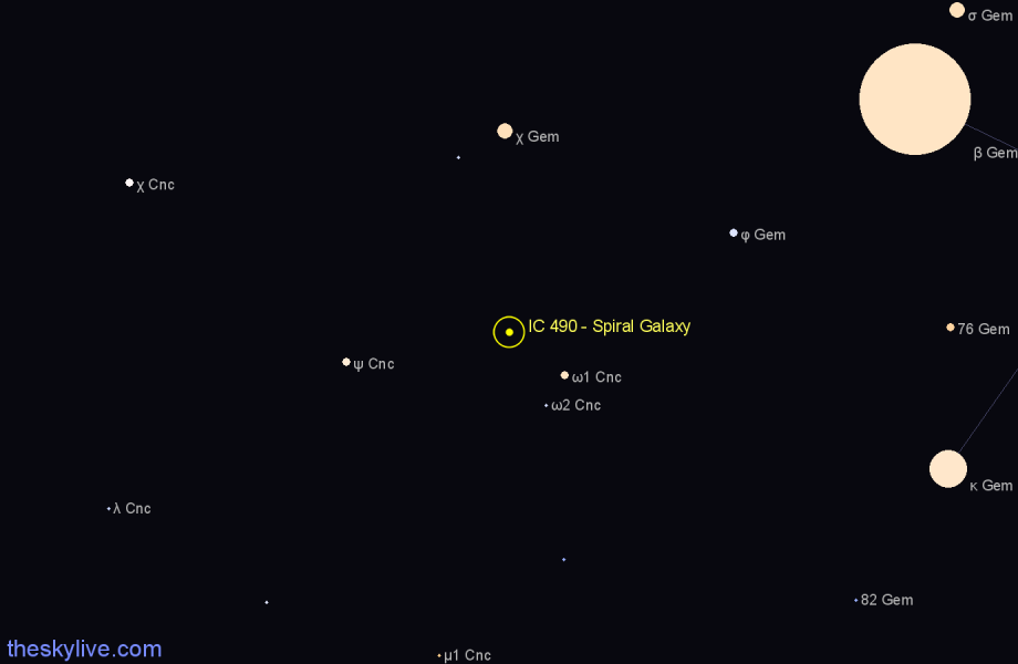 Finder chart IC 490 - Spiral Galaxy in Cancer star