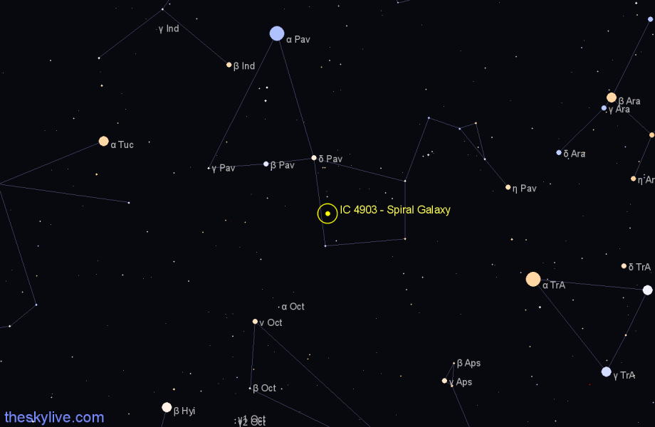 Finder chart IC 4903 - Spiral Galaxy in Pavo star