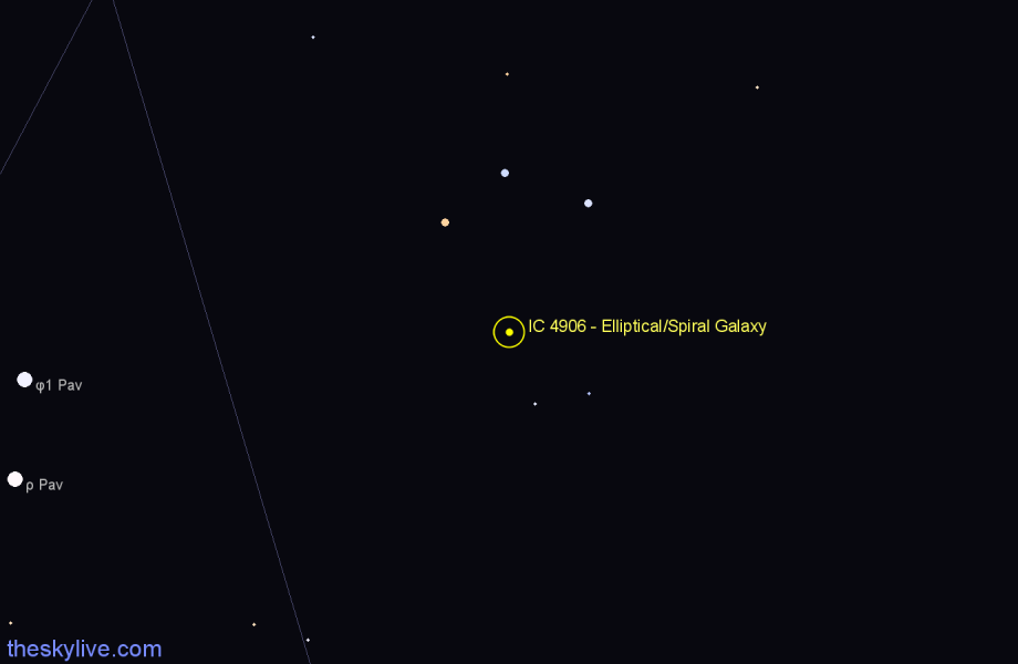 Finder chart IC 4906 - Elliptical/Spiral Galaxy in Pavo star