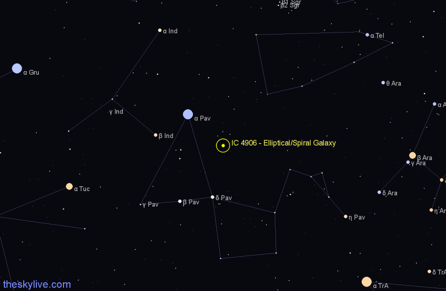 Finder chart IC 4906 - Elliptical/Spiral Galaxy in Pavo star