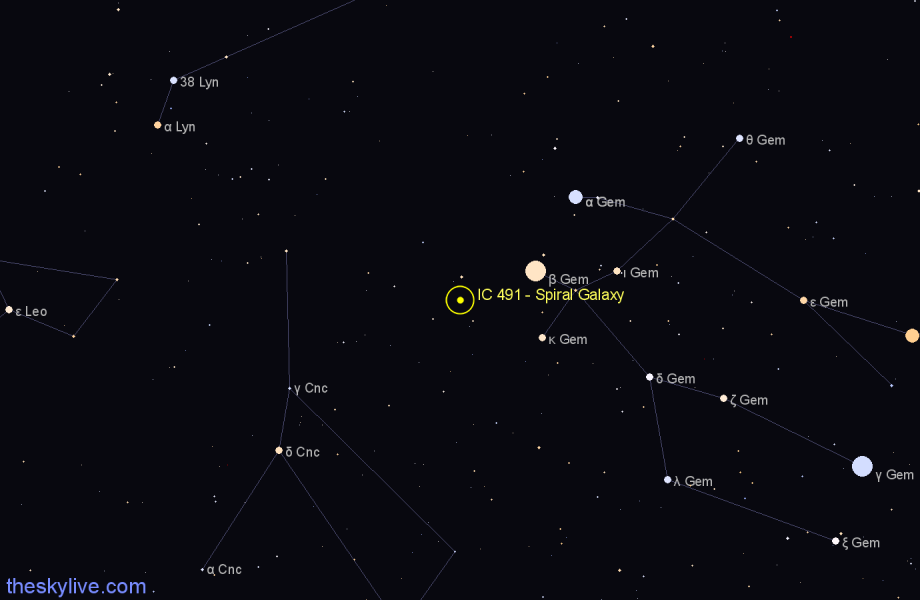 Finder chart IC 491 - Spiral Galaxy in Cancer star