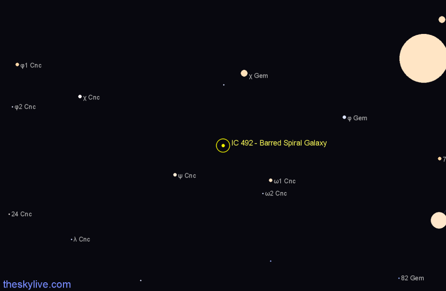 Finder chart IC 492 - Barred Spiral Galaxy in Cancer star