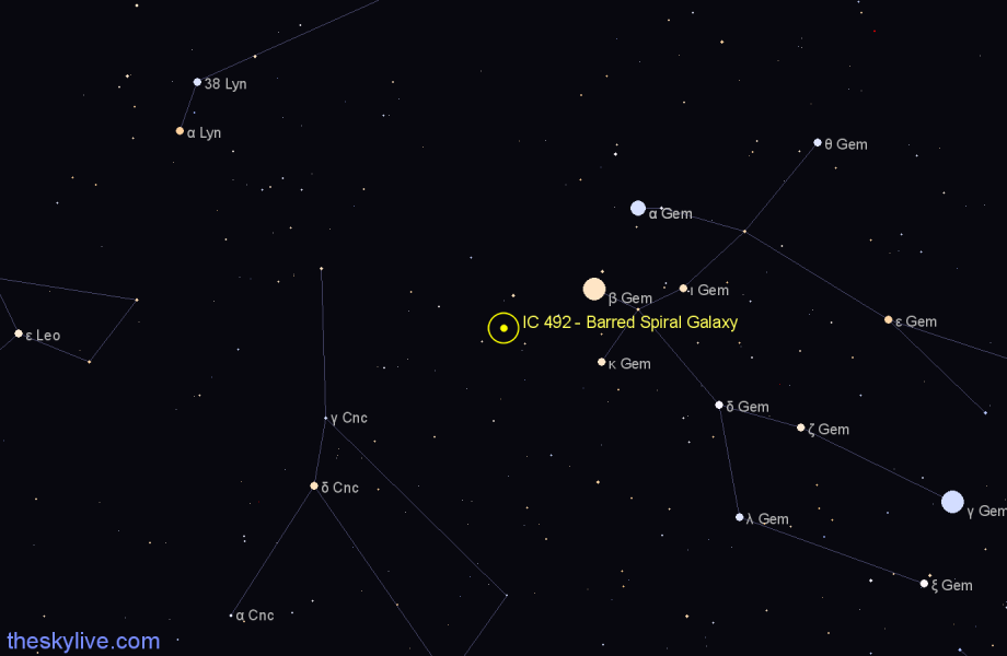 Finder chart IC 492 - Barred Spiral Galaxy in Cancer star