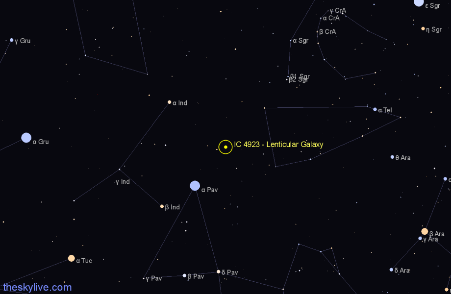 Finder chart IC 4923 - Lenticular Galaxy in Telescopium star