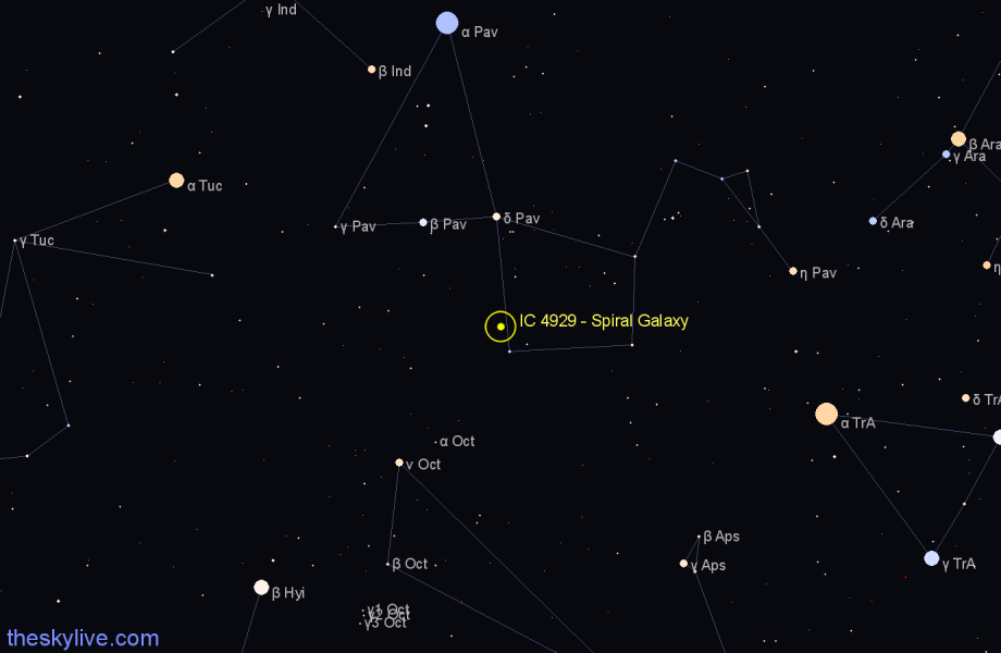 Finder chart IC 4929 - Spiral Galaxy in Pavo star