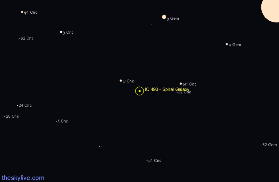 Finder chart IC 493 - Spiral Galaxy in Cancer star