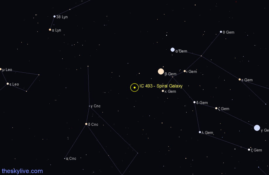 Finder chart IC 493 - Spiral Galaxy in Cancer star