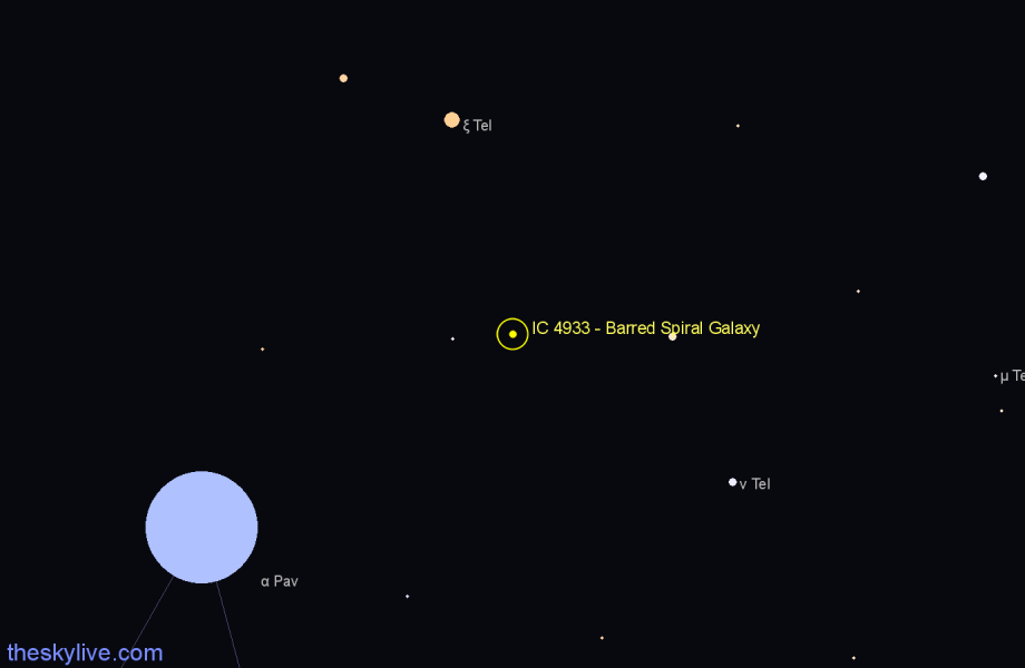 Finder chart IC 4933 - Barred Spiral Galaxy in Telescopium star