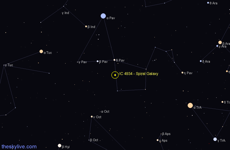 Finder chart IC 4934 - Spiral Galaxy in Pavo star