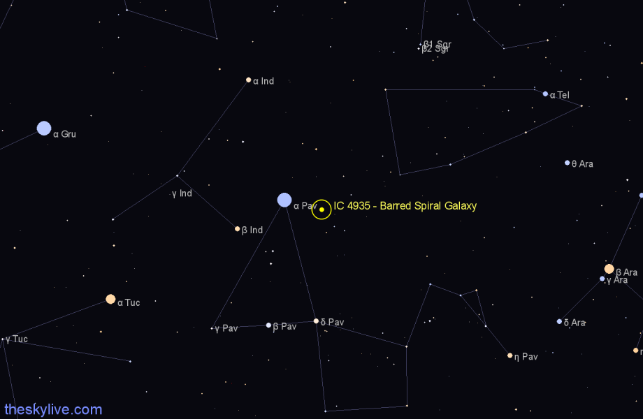 Finder chart IC 4935 - Barred Spiral Galaxy in Pavo star