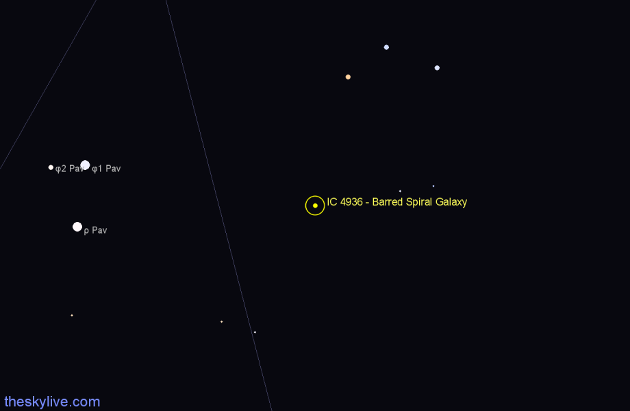 Finder chart IC 4936 - Barred Spiral Galaxy in Pavo star