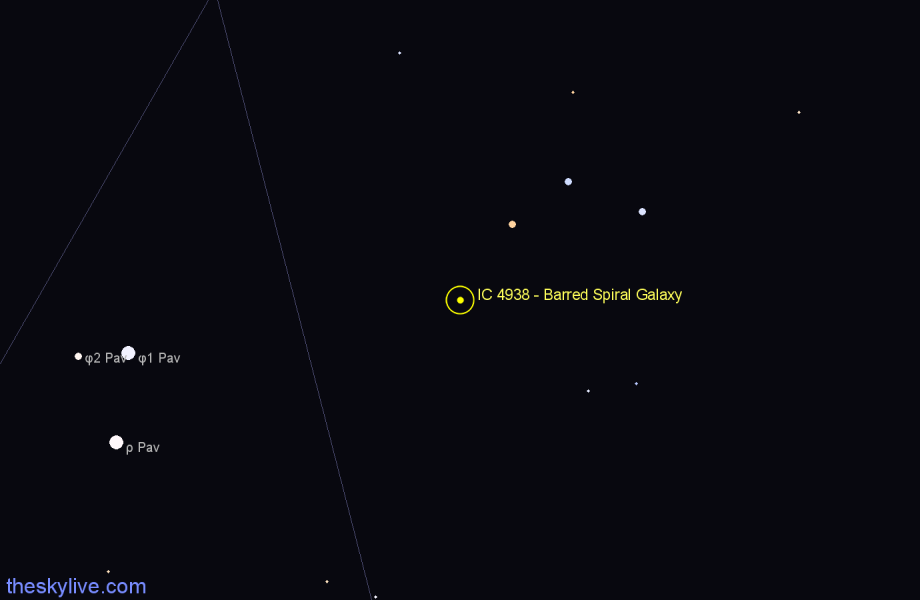 Finder chart IC 4938 - Barred Spiral Galaxy in Pavo star