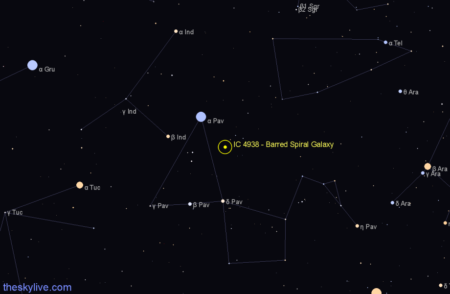 Finder chart IC 4938 - Barred Spiral Galaxy in Pavo star