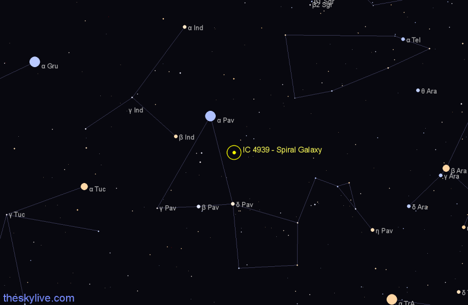 Finder chart IC 4939 - Spiral Galaxy in Pavo star