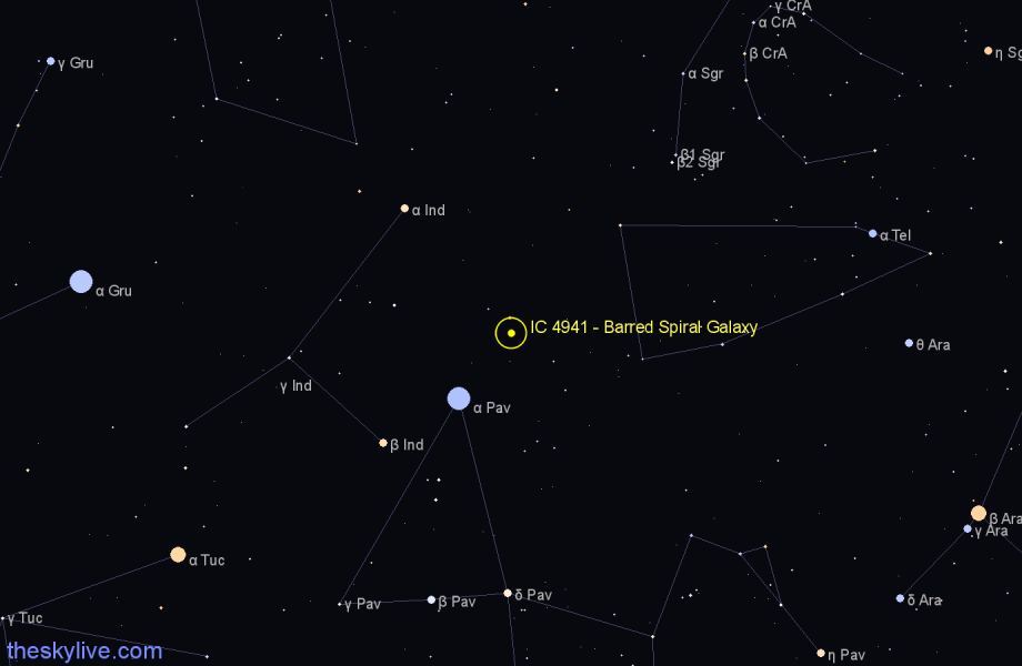 Finder chart IC 4941 - Barred Spiral Galaxy in Telescopium star