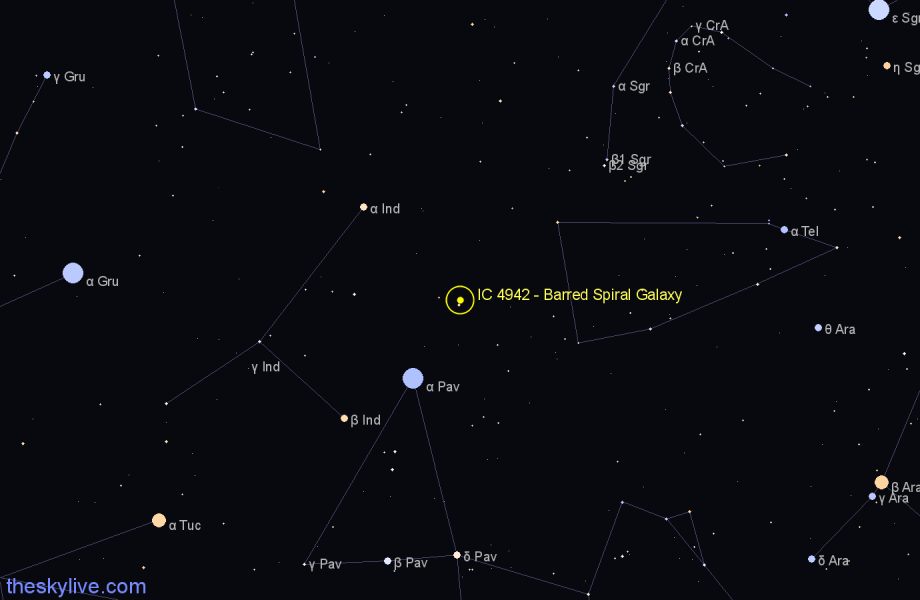 Finder chart IC 4942 - Barred Spiral Galaxy in Telescopium star