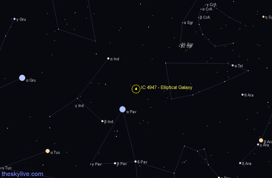 Finder chart IC 4947 - Elliptical Galaxy in Telescopium star