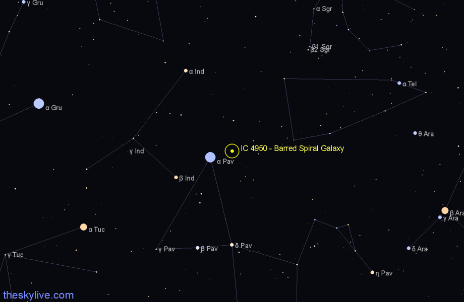 Finder chart IC 4950 - Barred Spiral Galaxy in Telescopium star