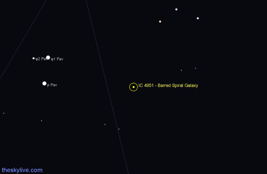 Finder chart IC 4951 - Barred Spiral Galaxy in Pavo star