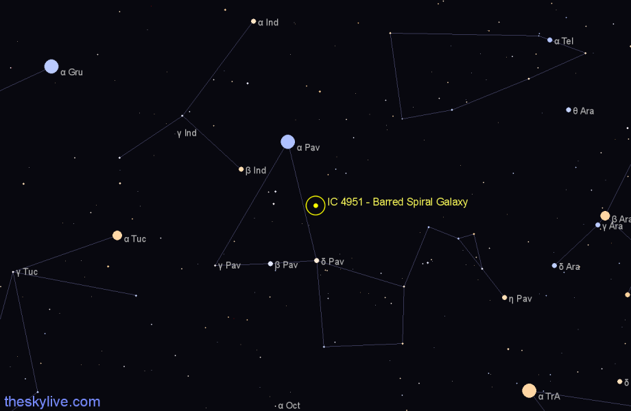 Finder chart IC 4951 - Barred Spiral Galaxy in Pavo star