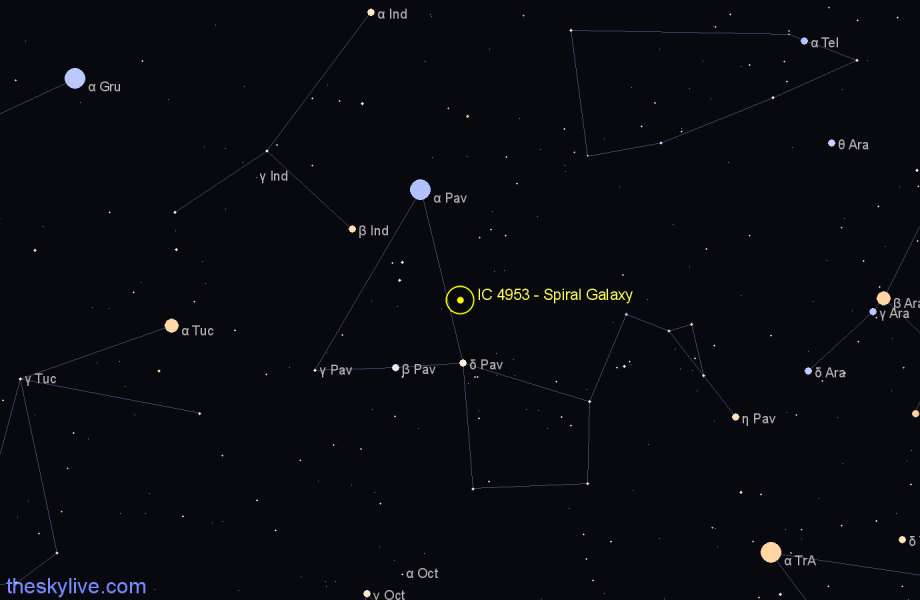 Finder chart IC 4953 - Spiral Galaxy in Pavo star