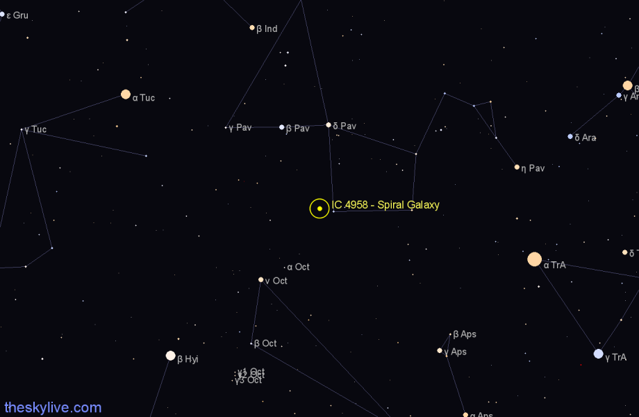 Finder chart IC 4958 - Spiral Galaxy in Pavo star