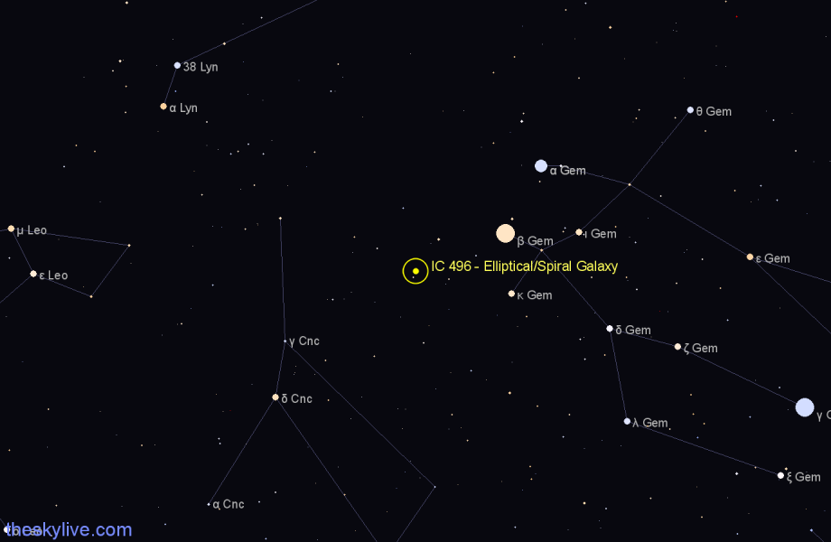 Finder chart IC 496 - Elliptical/Spiral Galaxy in Cancer star