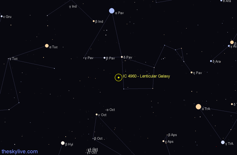 Finder chart IC 4960 - Lenticular Galaxy in Pavo star